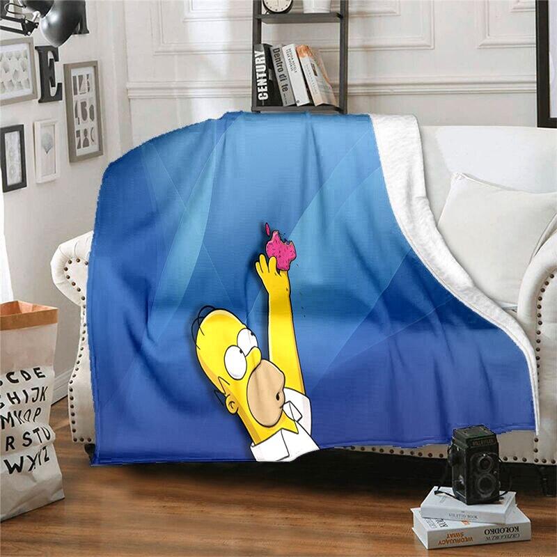 S-Simpson Měkký plyšový rozkládací pohovka Hodící Cartoon Moderní flanelové přikrývka Potah Tištěná přikrývka Dárek Piknikové deky