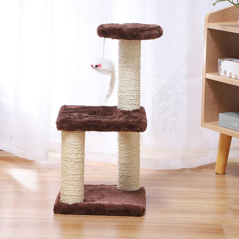 Three Layer Cat Tree Tower with Plush Mouse Toy Stable Base Wear-resistant Indoor Sisal Cats Scratching Post Pet Furniture