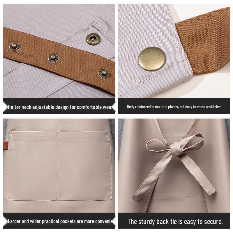 Water-Repellent Solid Color Apron with Logo Print for Kitchen and Catering
