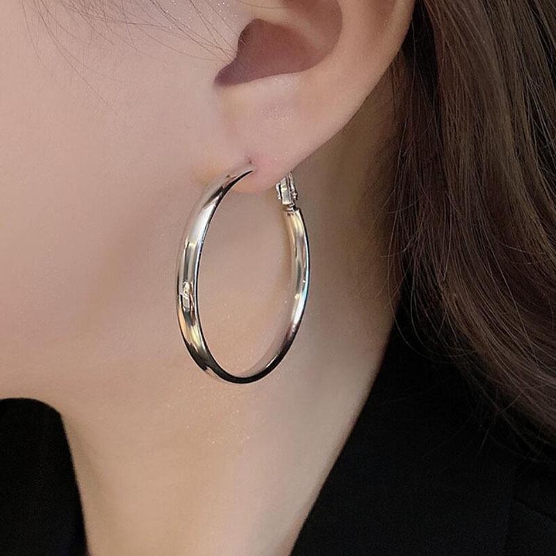 2024 Trendy Sterling Silver Large Hoop Earrings for Women - European  American Style