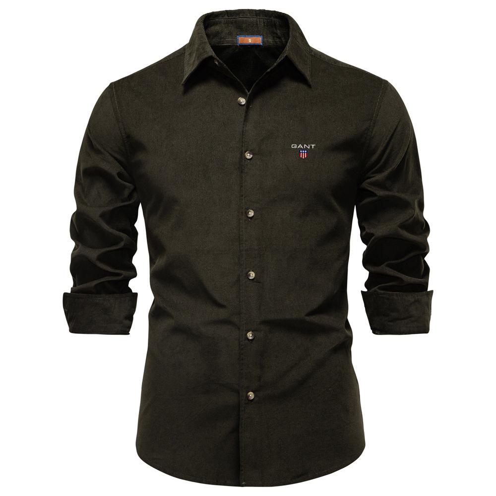 Gant Pánská manšestrová košile z čisté bavlny s klopovým límcem, business casual košile s dlouhým rukávem, novinka podzim a zima 2025 s výšivkou