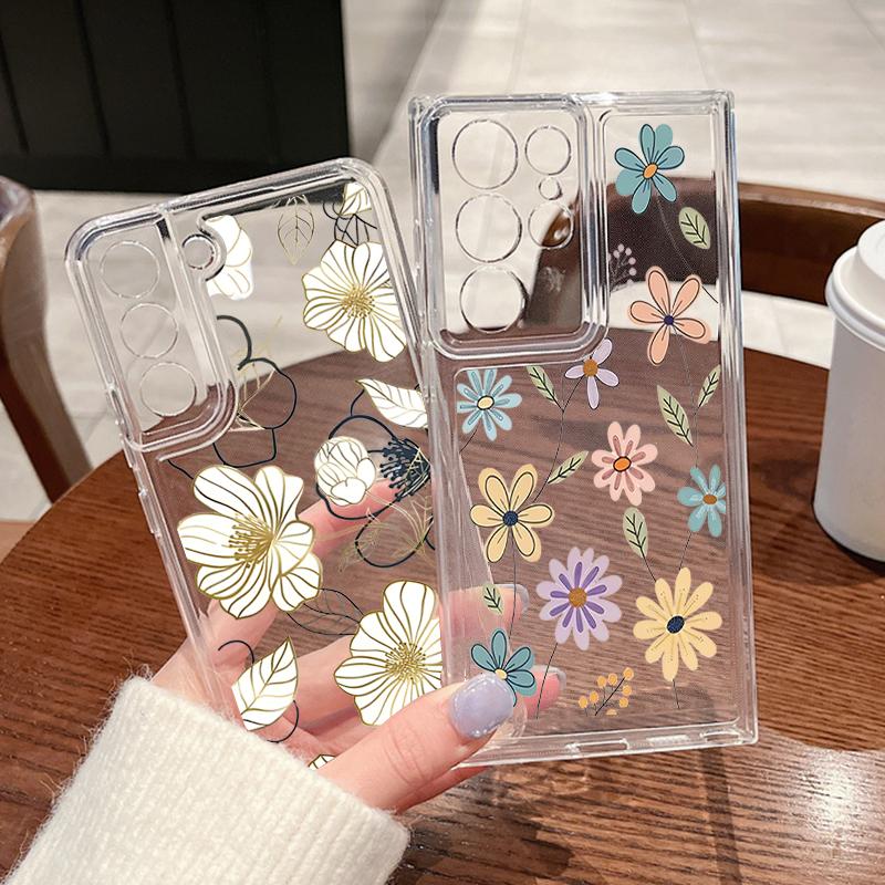 Clear White Flowers TPU Phone Case For Samsung Galaxy A15 A14 A56 A55 A54 A36 A16 A52 A35 5G S25 S24 S23 S22 Ultra S24 FE Cover
