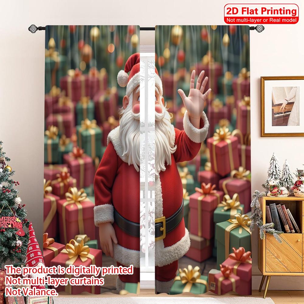 

2pcs 2D flat printing Merry Christmas Popular Curtains Santa Claus Gifts Christmas Scene Fabric Without Electricity Holiday 52.50×116.00 CM 2pcs