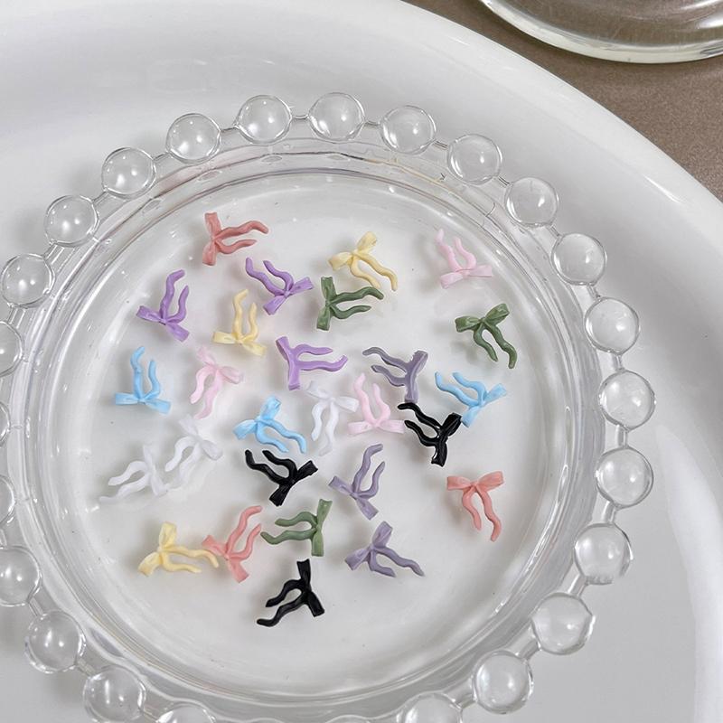 50Pcs Waved Ribbon Bows Nail Art Decorations Solid Color Bowknots Resin Nail Art Decorations For Diy Hairpin Nails Parts