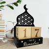 Wooden Eid Mubarak Calendar Blocks Adjustable Dates Moon Castle Ramadan Countdown Calendar Decorative Eid Al-Fitr Calendar
