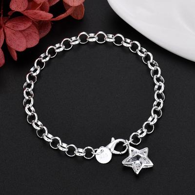 Stylish 925 Sterling Silver Elegant Sparkling Crystal Star Bracelet, Perfect For Women'S Wedding Parties And Engagement Gifts.