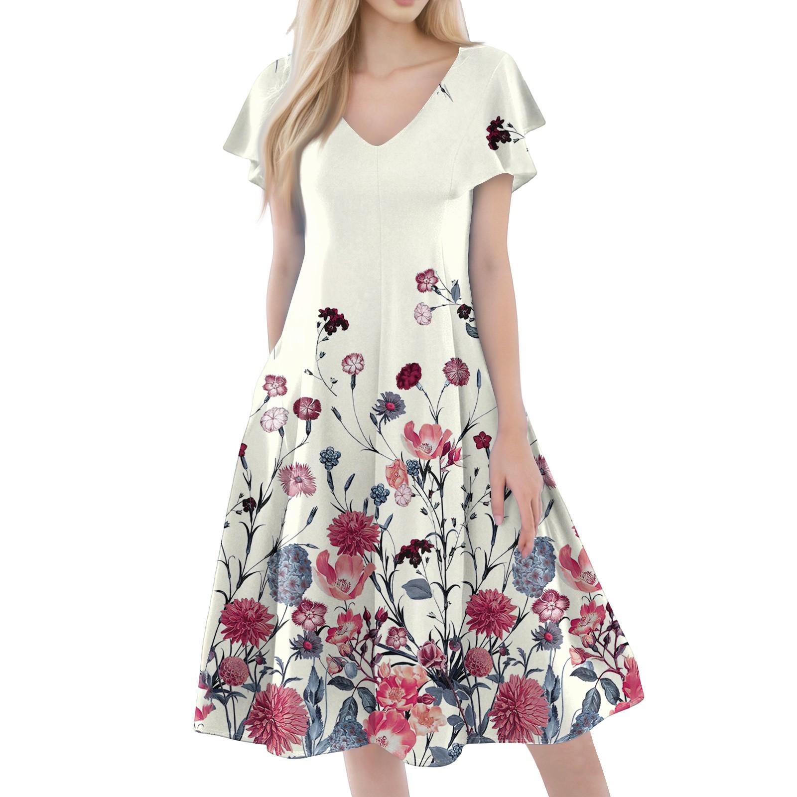 

Жіноча повсякденна модна сукня з V-подібним вирізом, короткими рукавами та принтом, з кишенями XL рожевий