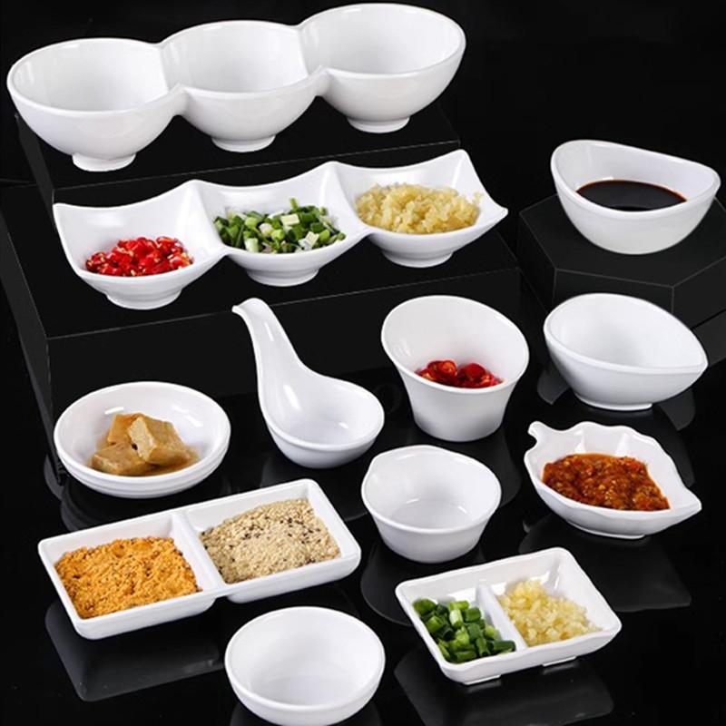 White Melamine Sauce Dish Household Plastic Tableware Not Easily Broken Soy Sauce Dish Solid Color Sushi Plate Kitchen Supplies