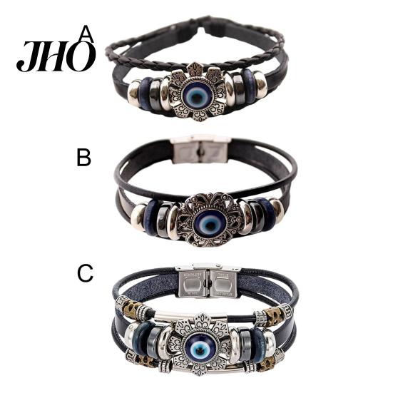 Bransoletka Damska Męska Sztuczna Skóra Bohemian Wielowarstwowa Koraliki Vintage Geometryczna Dekoracyjna Prezent Unisex Turecki Amulet Oko Przeciw Złu Biżuteria do Codziennego Życia Manżeta