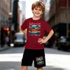 Boys 2 Piece Miami Coast Print Outfit, Short Sleeve T-Shirt and Shorts Set for Kids Age 5-14,Black and White Sporty Casual Summer Clothes