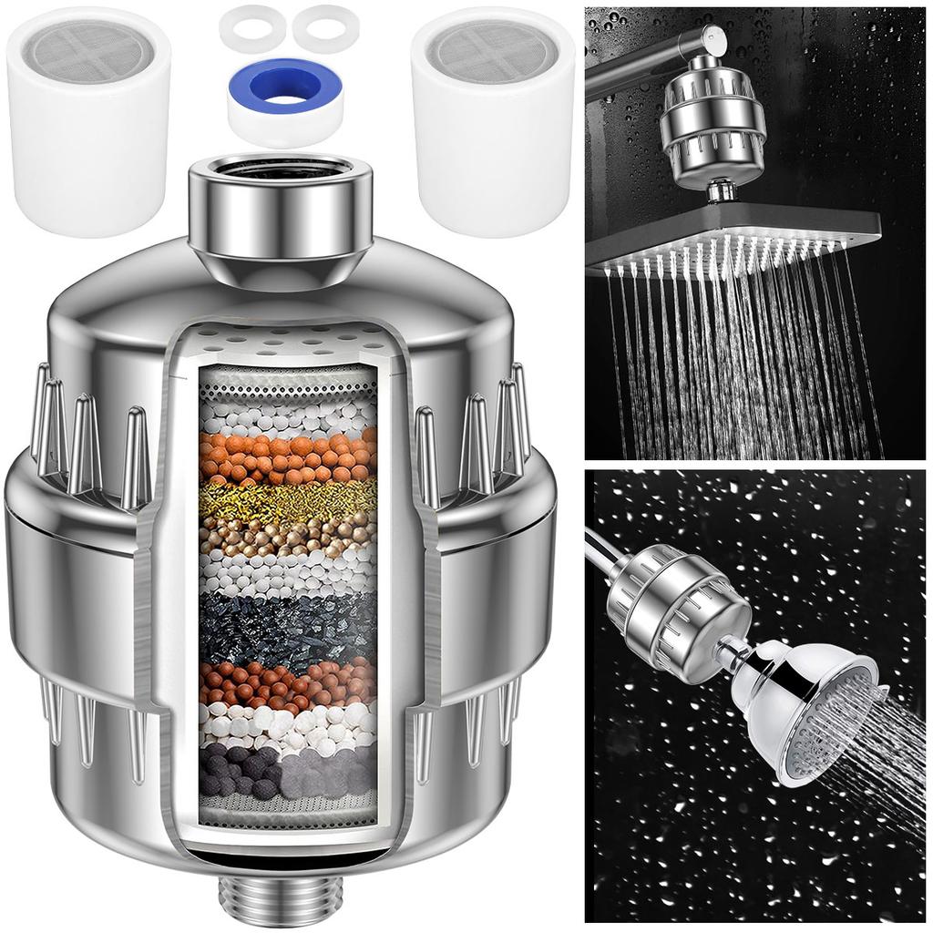 20-Stage Shower Filter for Hard Water with 2 Filter Elements Vitamin C Remove Chlorine and Fluoride Anti-Rust Shower Filter