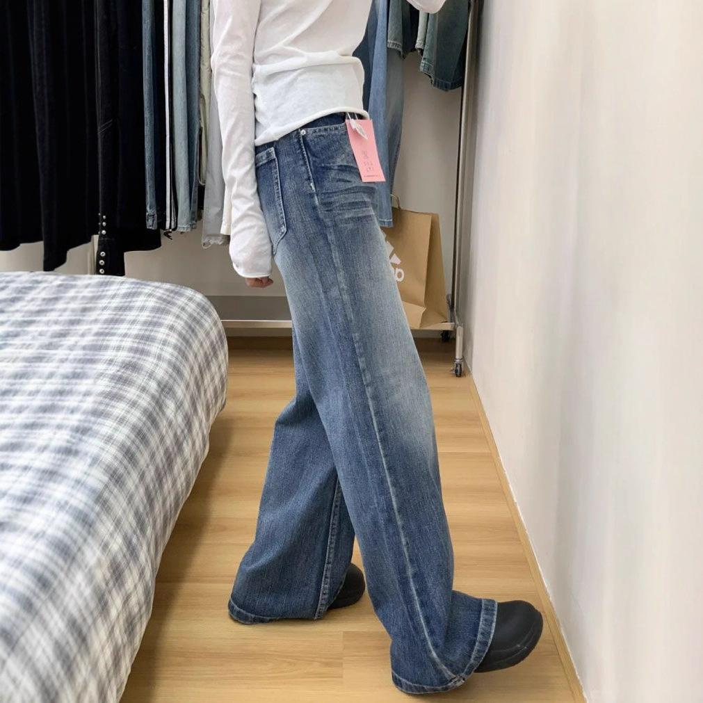 

Удобные джинсы женские винтажные голубые с потертостями, с высокой посадкой, винтажные свободные прямые микроклеш брюки джинсы для женщин длинные джинсовые брюки 4XL