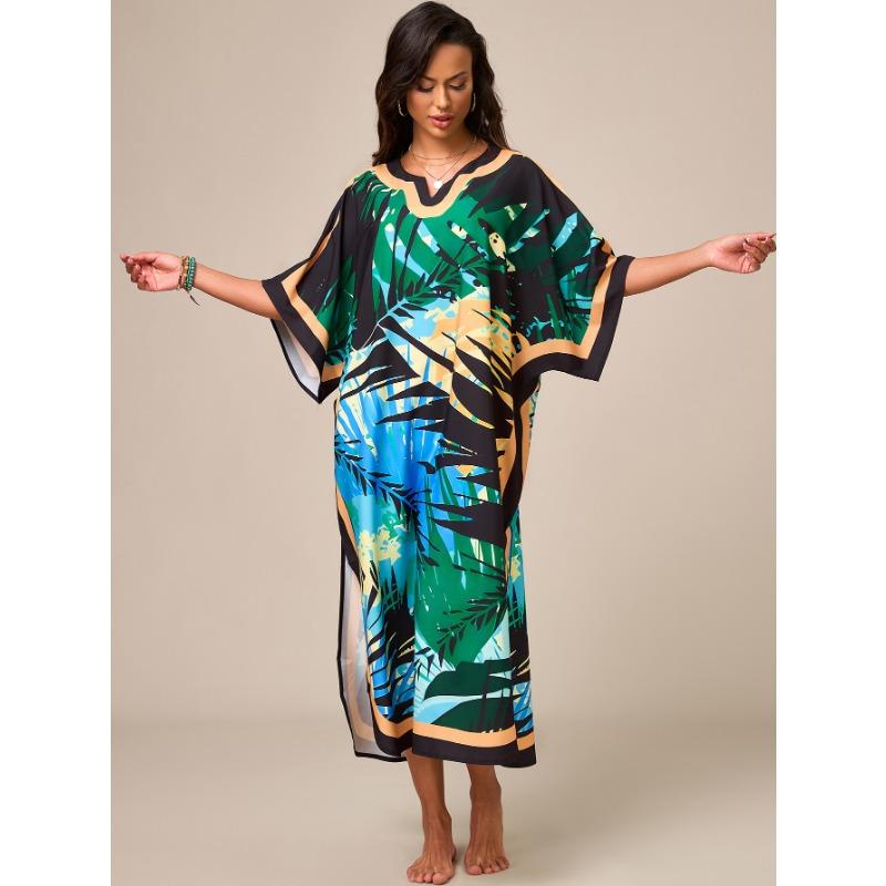 Strandbluse Bedruckt Ethnischer Stil Lange Robe Übergröße Lockeres Überwurfkleid