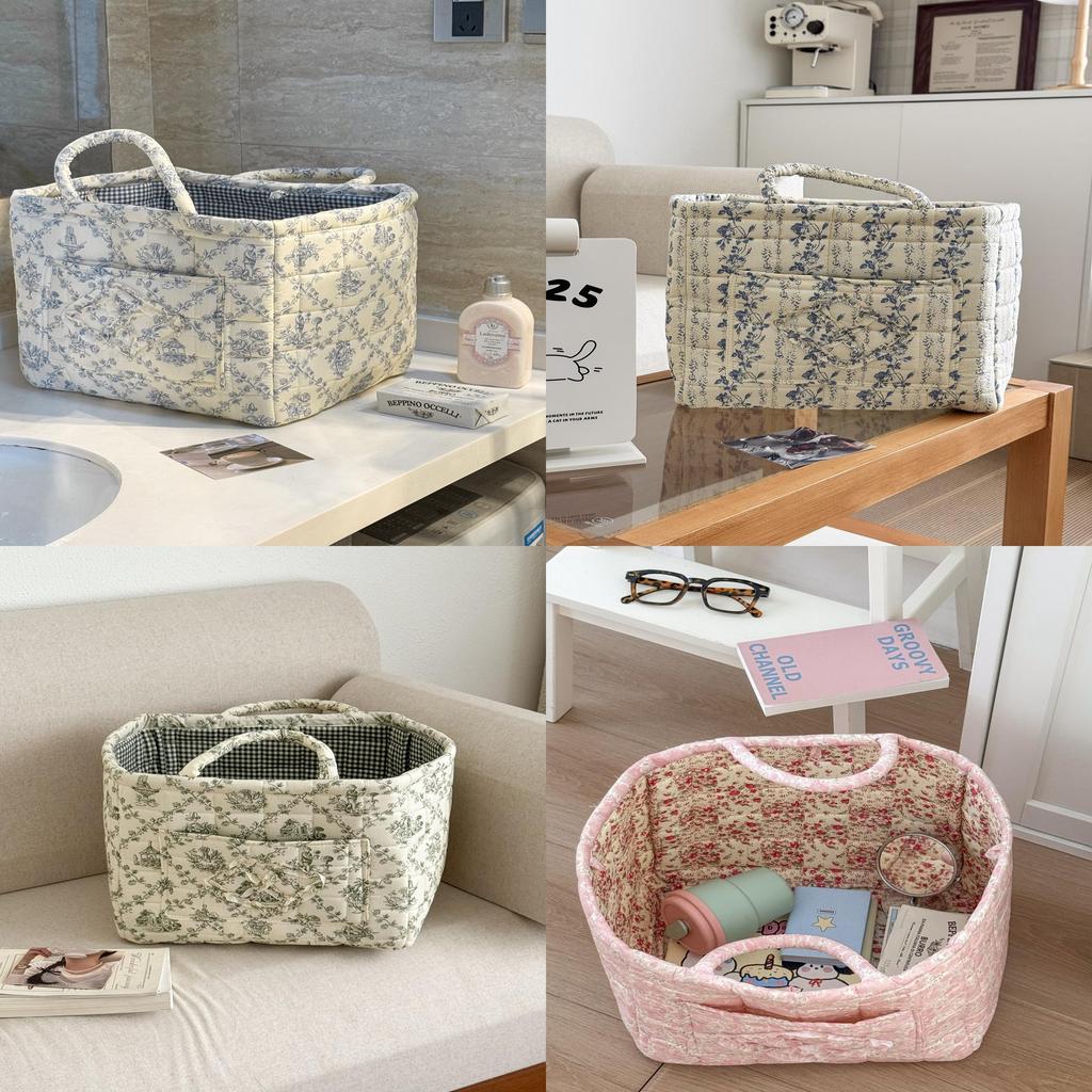 Floral Fabric Storage Basket With Foldable Handle For Home Organization And Gift Use