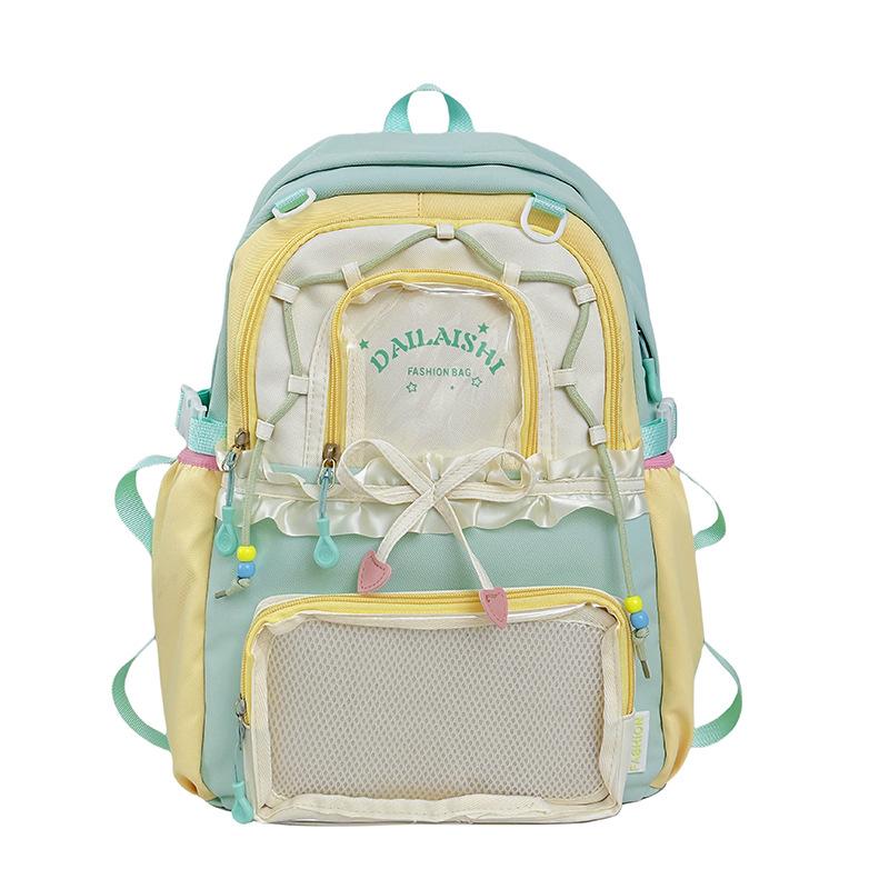 Cute bow small fresh junior high school student large capacity schoolbag high school student backpack girl feeling transparent pain bag