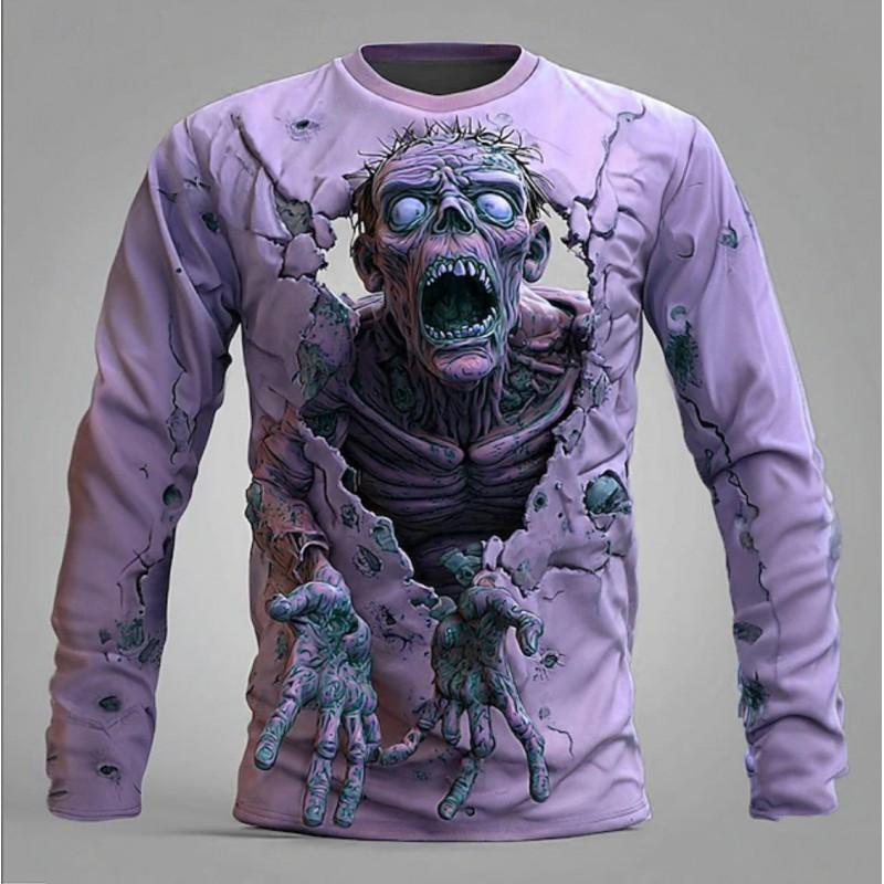 Mens Loose Fit Hooded Sweatshirt Halloween Horror Cartoon Print Long Sleeve Pullover Teens Adults