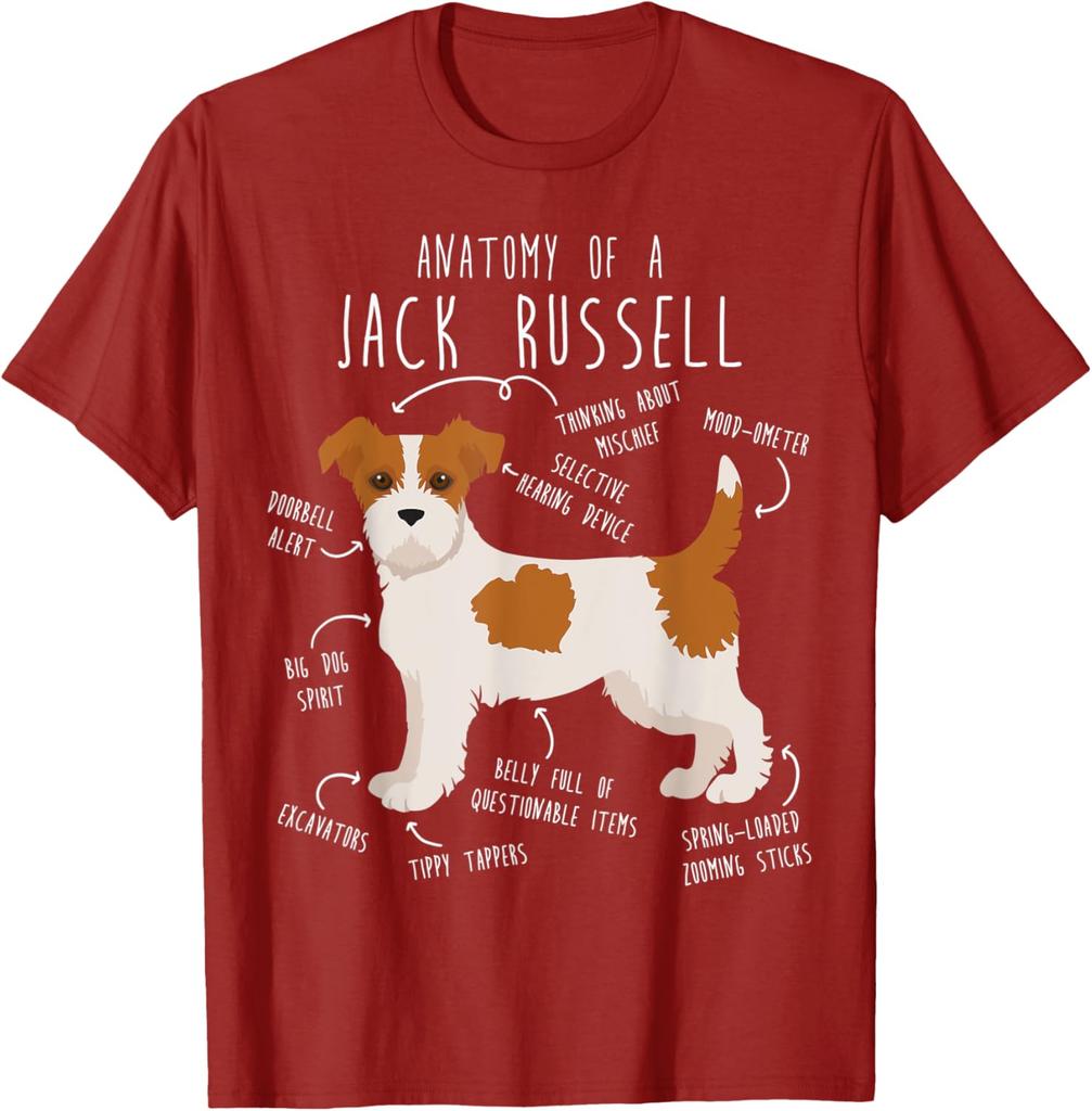 Anatomy of a Jack Russell Terrier Funny Dog Breed Graphic T-Shirt Casual Cotton Tee