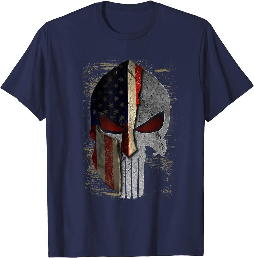 Creative Design American Flag Spartan Helmet Skull TShirt 100 Cotton ONeck Short Sleeve Summer Casual Mens Tshirt Streetwear