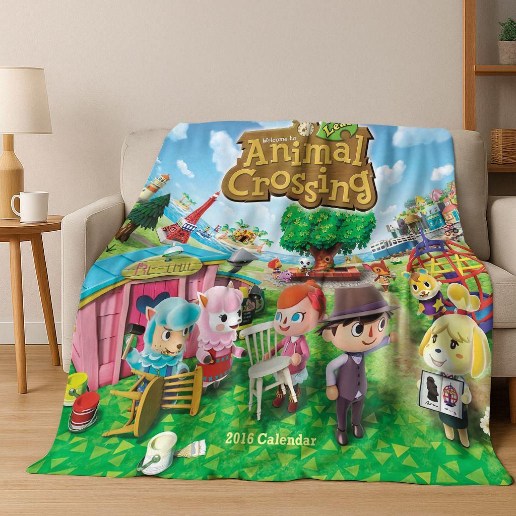 Game Animal Crossing Wild World Cartoon Flannel Blanket,Cozy Soft Throw Blanket for Home Bedroom Bed Sofa Picnic Cover Gift Kids