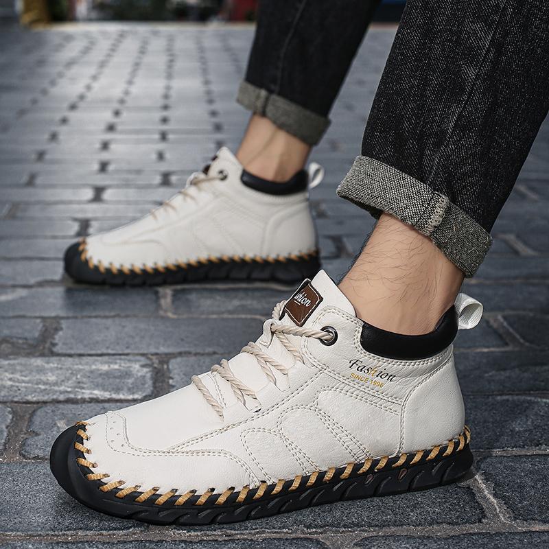 Hand-stitching Leather Men Boots Genuine Leather Casual Leather Shoes Men Ankle Boots
