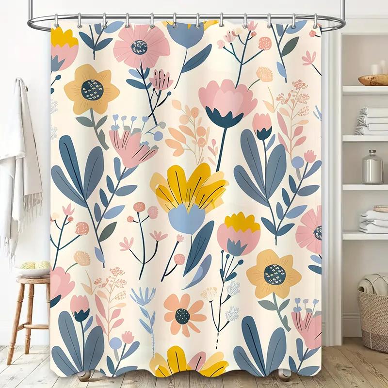 Colorful floral shower curtain waterproof bathroom decor privacy window treatment modern home design custom sizes available