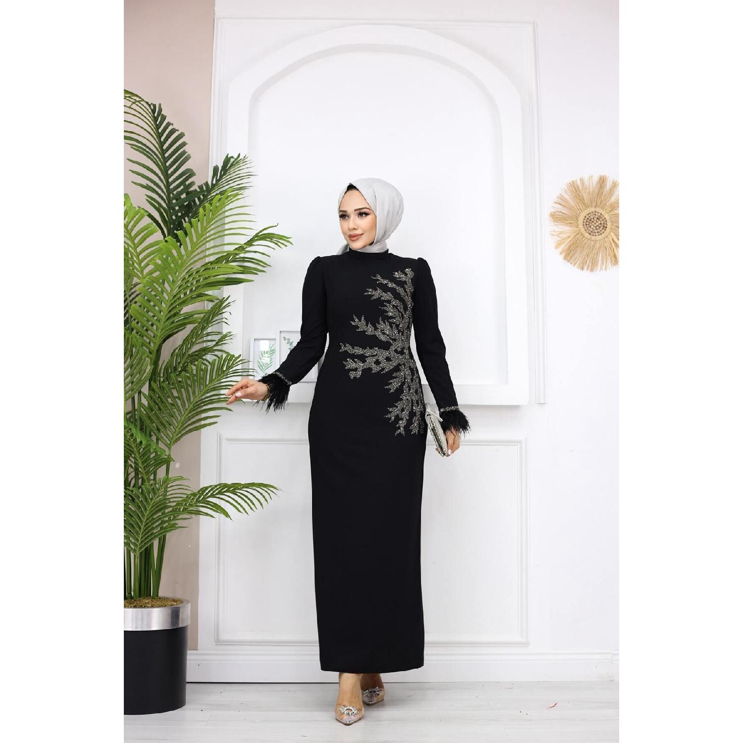 

Fadik Hijab Evening Dress - Black 36 чорний