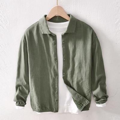 L952 Men's Casual Ramie Baseball Jacket, Loose-Fit Youth Autumn Top In Cotton Linen.