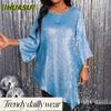 Moda Donna Casual Stampa Colore Unico Maniche 3/4 Scollo O Camicette & Camicie