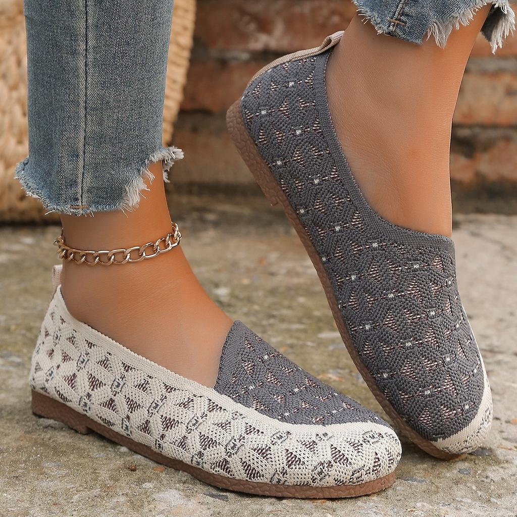 2025 Spring and Summer New Knitted Single Shoes Shoes One Pedal Large Size Hollow Breathable Casual Single Shoes Shoes Shallow Mouth