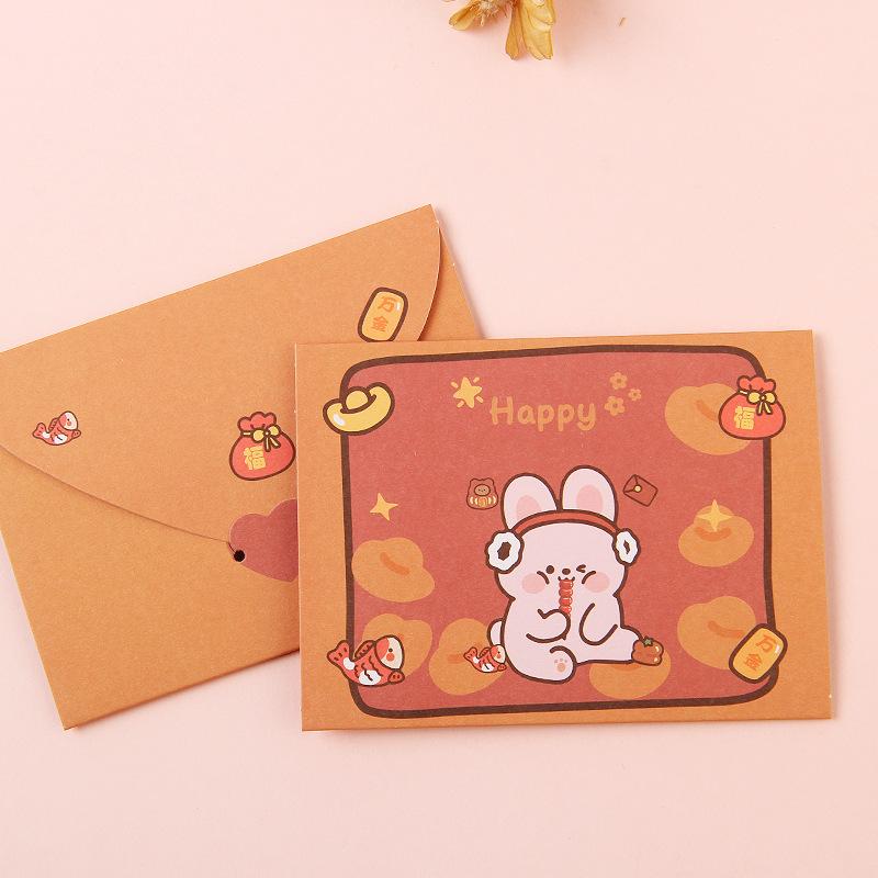 10Pcs Bear Rabbit Blessing Thank Envelope Ins Cartoon Decoration Letter Paper Foldable Beautiful Cartoon Greeting Card