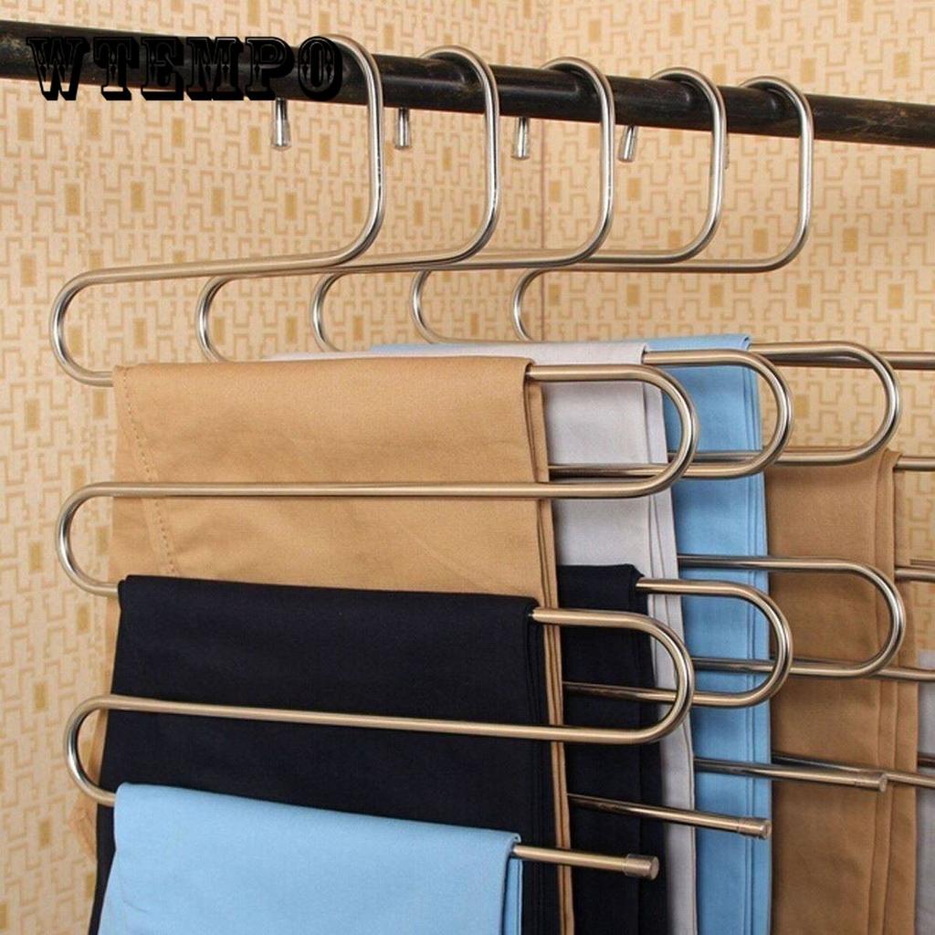 5 Layers Stainless Steel Clothes Hangers S Shape Pants Storage Hangers Clothes Storage Rack Multilayer Storage Cloth Hanger