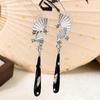 New Chinese Style Sweet Cool Long Fan-Shaped Pendant Drop Earring for Women Exaggerated Girl Gift Rock Jewelry