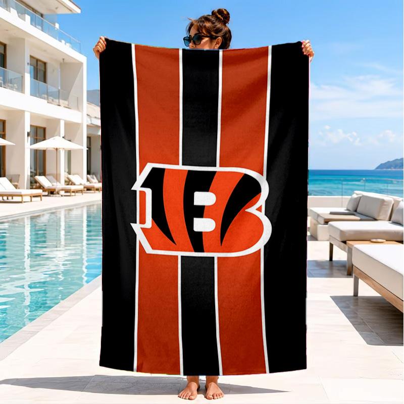 Bengals Team Logo Artwork Beach Towel, Microfiber Beach Towel, Perfect For Pool, Beach, Travel, Home Decor Beach Party Fan Gifts