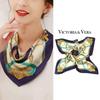 VICTORIA&VERA Crown Print Mulberry Silk Small Square Scarf