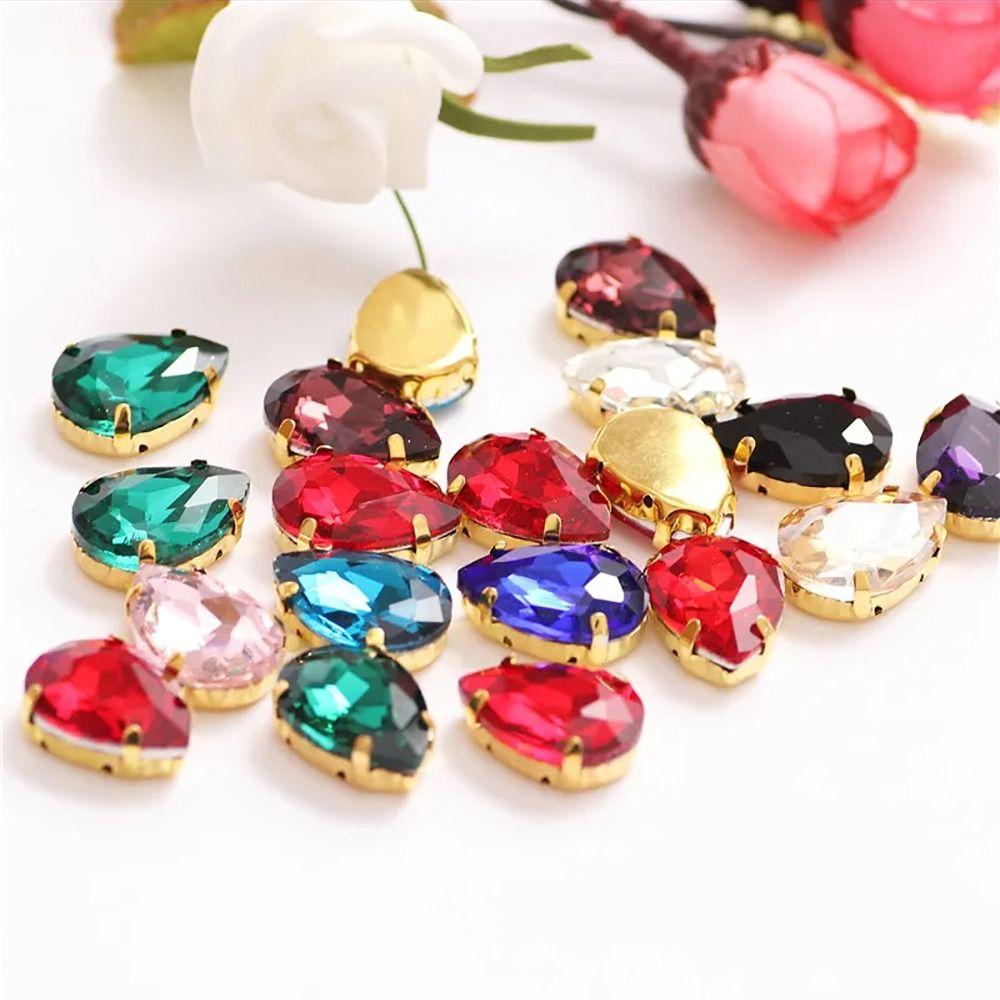 50Pcs/Pack Teardrop Shape Glitter Sewing Rhinestones Diamond Beads Ornament  For Needlework