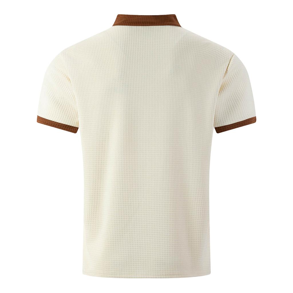 Men's Color Blocked Stand Up Collar Single Breasted Shirt Men's Casual And Comfortable Short Sleeved Shirt