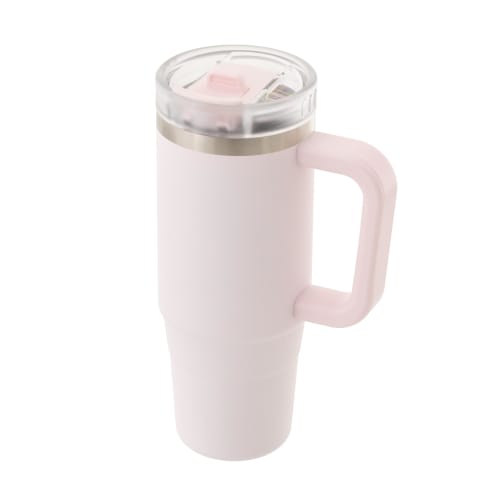 Takeda corporation 880ml Pink Straw Tumbler with Handle, 14.2 X 8.9 X 24cm, with Straw, Insulated, and Handle, HD-STT880PI