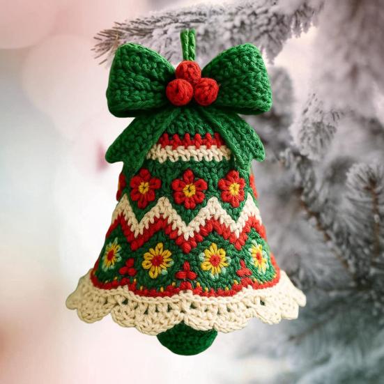 DIY Crochet Christmas Bell Ornament Kit Hand-Knitted Santa Claus Bell Christmas Tree Decoration Holiday Craft Set for Beginners Adults