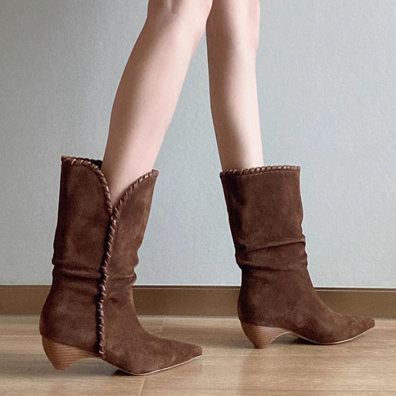 Suede Ankle Boots Women Pointed Toe High Heels Shoes Elegant 2025 Trend  New Retro Boots Winter Dress Party Pumps Botas