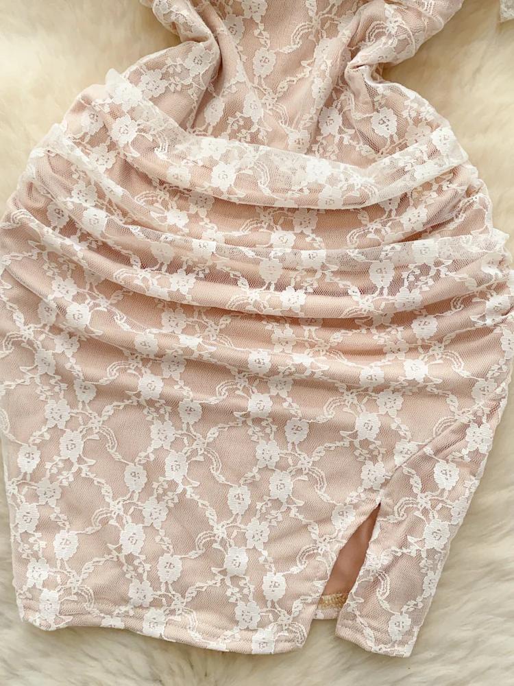 Sommer Korean Street Fashion Kurzes Kleid Frauen Sexy Spitze Offene Gabel Schlank Nachtclub Kleid Weibliche Heiße Mädchen Abend Elegante Kleidung