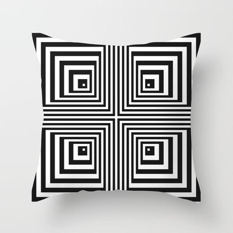 Nordisches Schwarz-Weißes Geometrisches Kissen, Sofataille, Pfirsichleder Samt Kissenbezug, Warmer Fauler Seitenschlaf