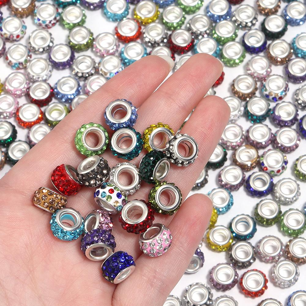 20pcs 11mm Rhinestone Polymer Clay Beads Round Big Hole Loose Spacer Beads For DIY Jewelry Making Bracelets Necklace Accessories