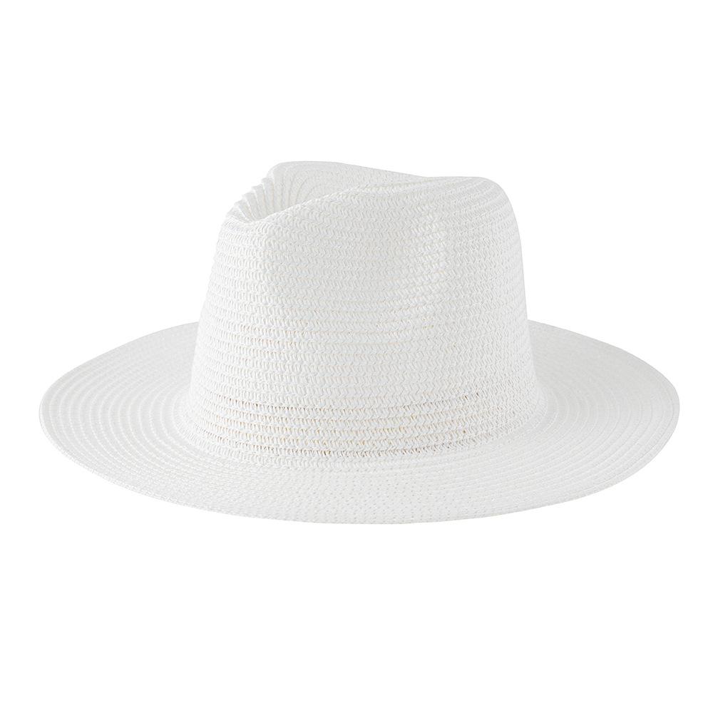 Straw Hat Solid Color Straw Top Hat Women, Seaside Beach Sunshade Sun Protection Panama Jazz Hat