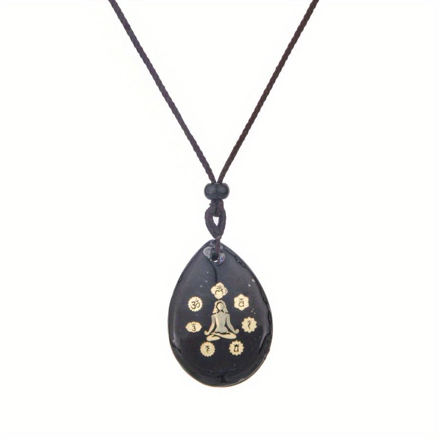 Natural Stone Crystal Carved Yoga Pendant Necklace Adjustable Necklace Natural Gemstone Drop Amethyst Meditation Jewelry Gifts