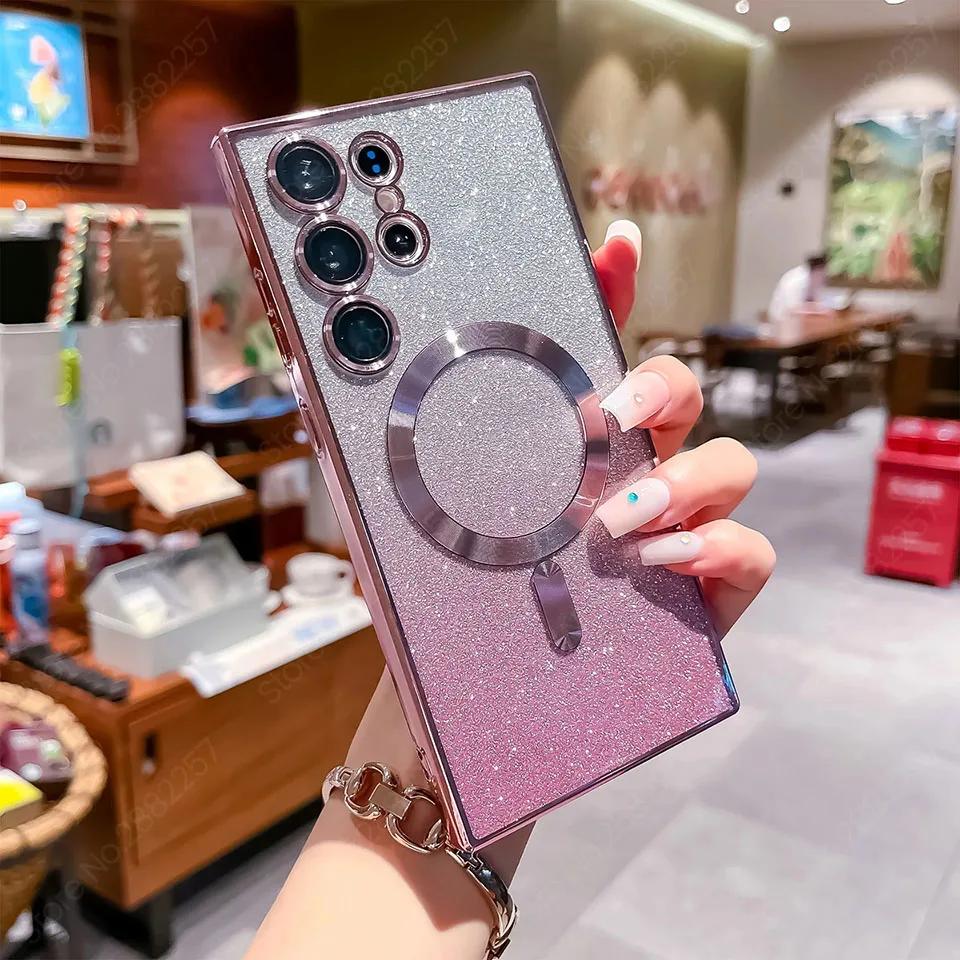Glitter Luxury Magnetic Woman Case For Magsafe For Samsung Galaxy S26 S24 FE S23 S22 S25 Ultra Plus Wireless Charging Cover