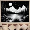 Forest Galaxy Tapestry For Bedroom Ceiling Starry Night Sky With Moon And Trees,Blue Aesthetic Wall Hanging,Milky Way Landscape