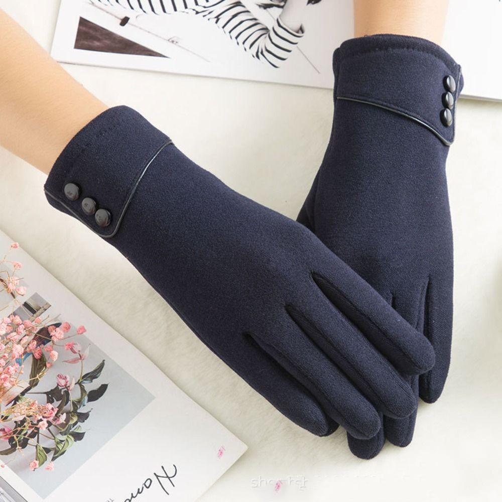Five Finger Full Finger Mittens Korean Style Cycling Driving Gloves Simple Velvet Gloves Girls