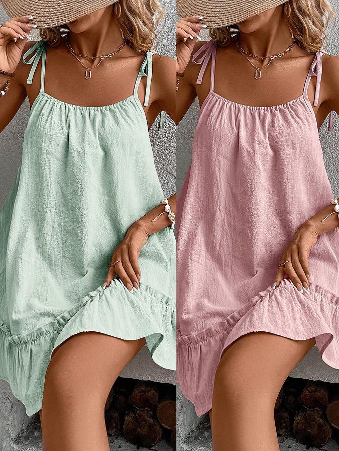 European and American Summer Spaghetti Strap Sleeveless Ruffle Knee-Length Dress