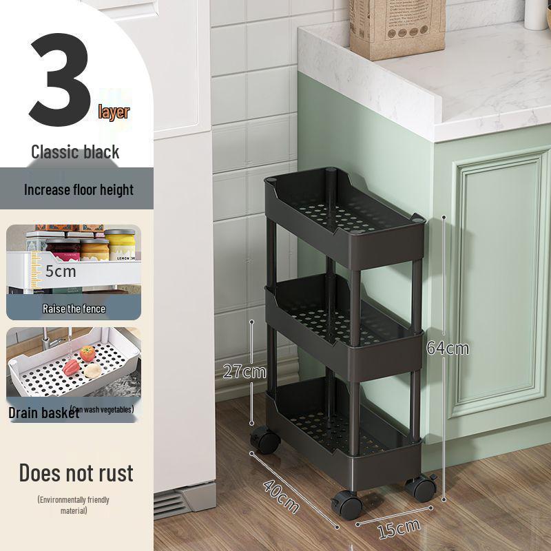 Multi-Layer Narrow Gap Floor-Standing Kitchen and Bathroom Storage Rack