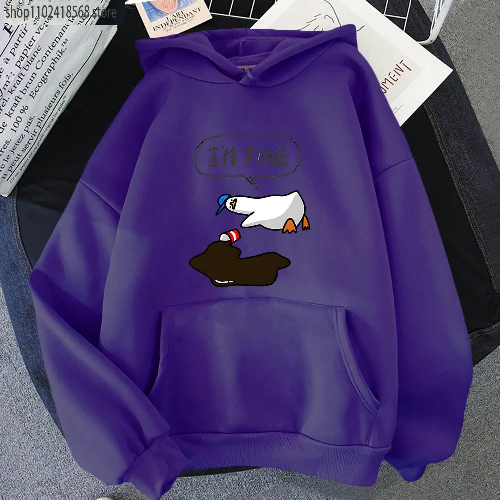 

I’m Fine Hoodies Duck with Spilt Coffee Sweatshirts Cartoon Anime Tracksuit Men Winter Clothes Women Tops 3XL